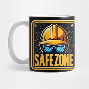 Safe zone construction helmet and goggles sign Mug